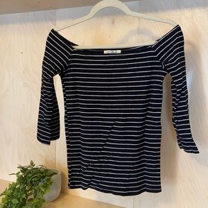 Express Stripped Off The Shoulder Fitted Shirt